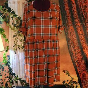 EUC: Tiffany & Grey Sze 3X Orange Plaid Shift Dress